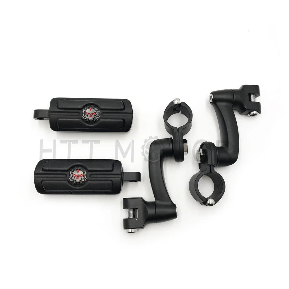 Black 360 Adjustable Skull FootPeg Kit for Honda VTX1300 (2003–2009)