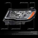 Driver Headlight for Jeep Compass (2017–2021) Black Housing Amber Corner