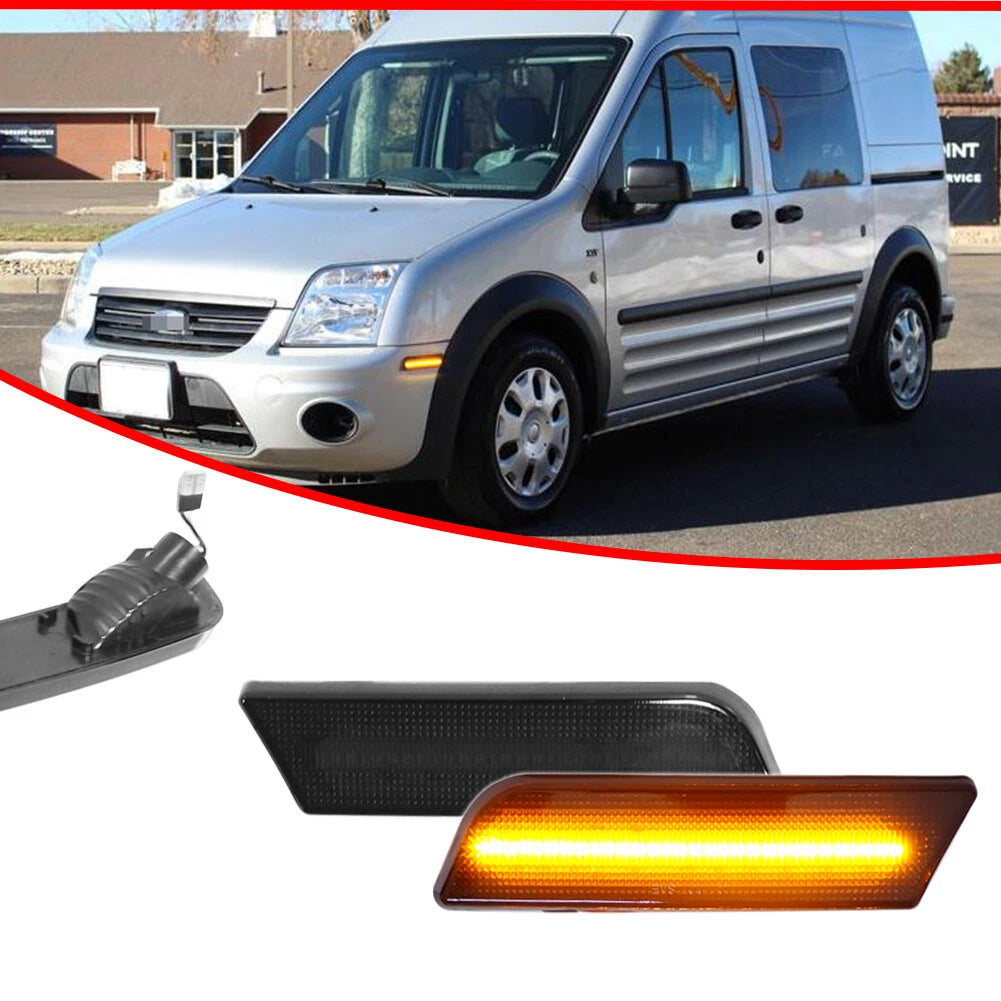 2X Smoke Amber LED Front Bumper Side Marker Light for Ford Transit Connect (2010–2013)
