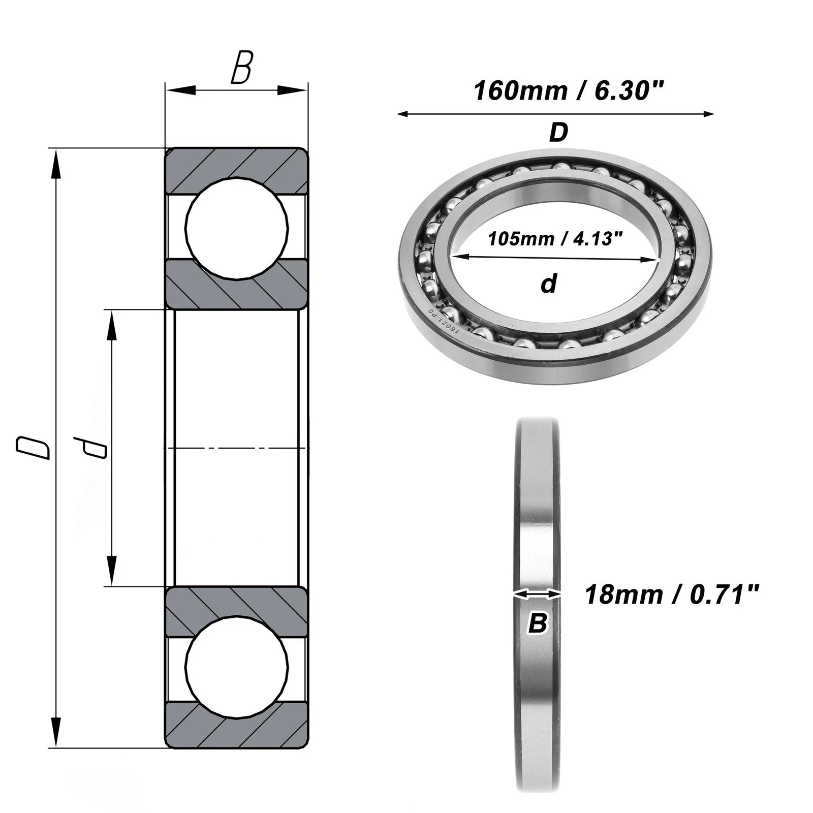 Deep Groove Ball Bearing 105x160x18mm for Scooter Skateboard (P0)