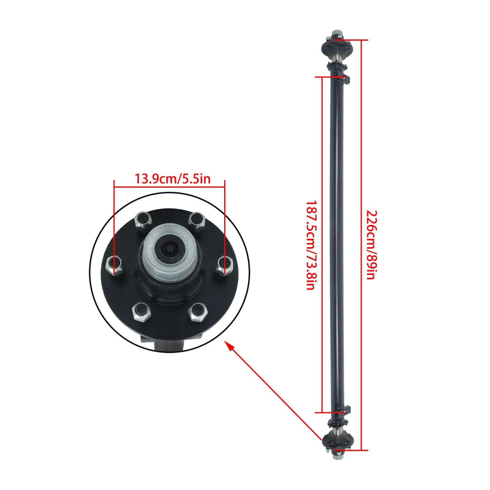 6K Trailer Axle for 6 Lug Vehicles (89" Hub Face, 74" Spring Center)