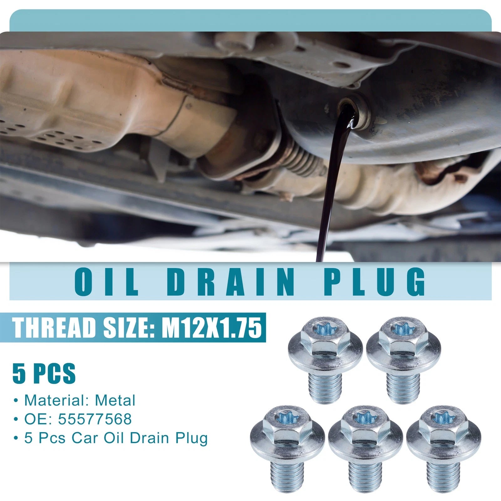 5 Pcs Oil Drain Plug No. 55577568 for Buick Cascada (2016–2019) Silver Tone