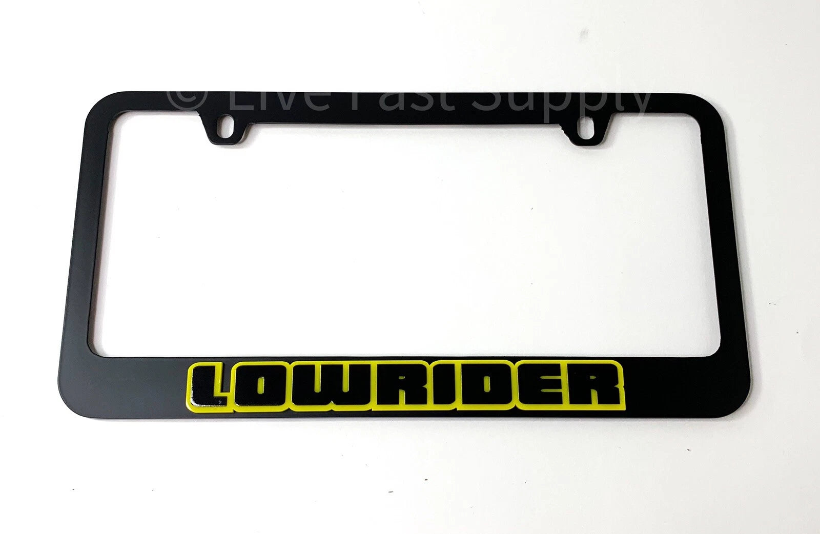 Matte Black Premium License Plate Frame w/ Yellow Outline for Lowrider