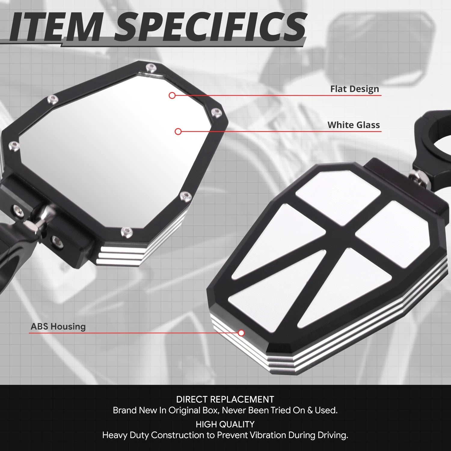 Universal UTV Side View Mirrors Bracket for Roll Cage Bar (1.5" 1.75" 2")