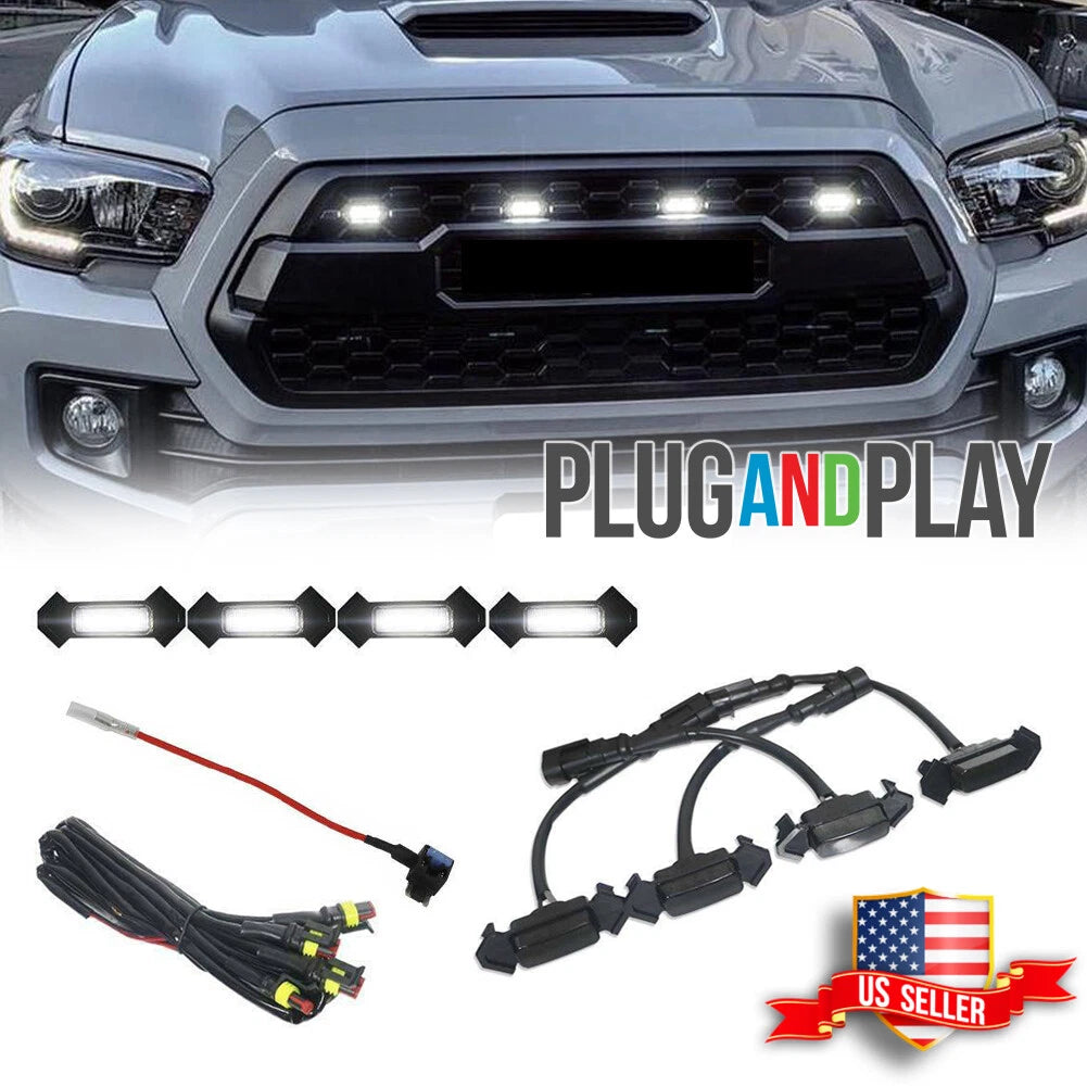 Set of 4 Raptor Style White LED Grill Lights for Toyota Tacoma (2016–2019)