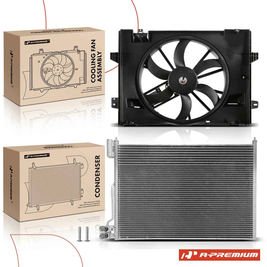 2X AC Condenser and Cooling Fan Assembly for Ford Lincoln Mercury 