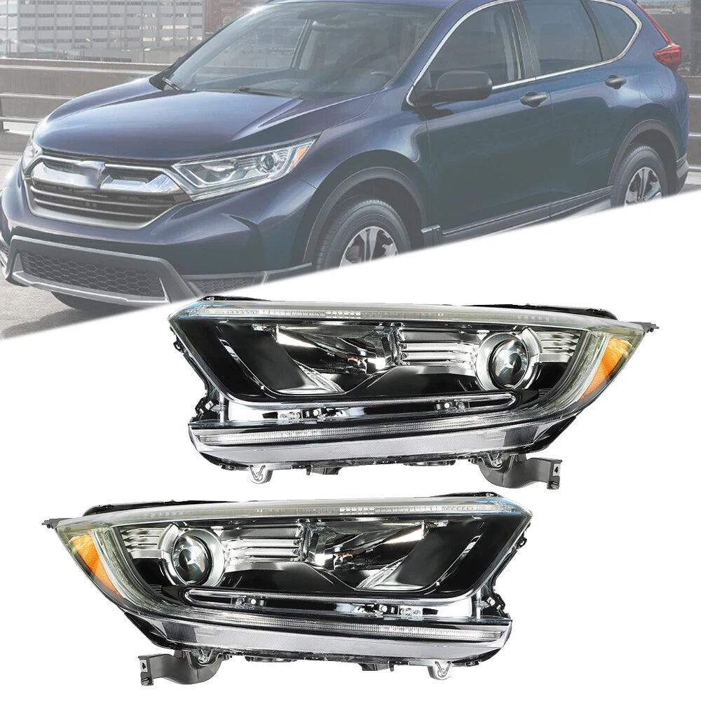 Set of 2 Halogen Headlights for Honda CR-V (2017â2022) Black Left+Right