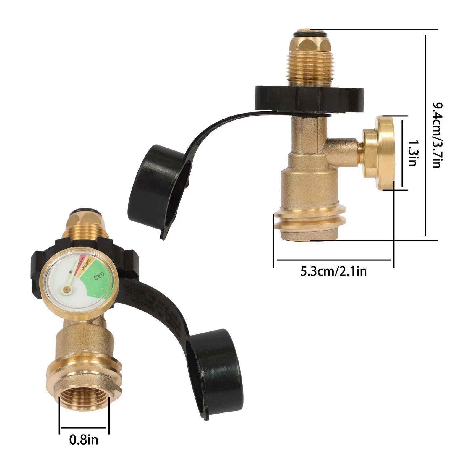 2X Propane Tank Adapter with Gauge for LP Tank Valve to QCC1/Type1