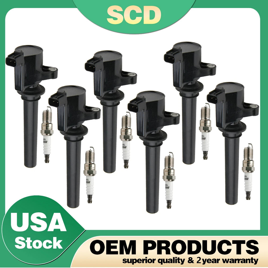 Pack of 6 Ignition Coil Spark Plug for Ford Escape 2003–2008 3.0L V6 FD502