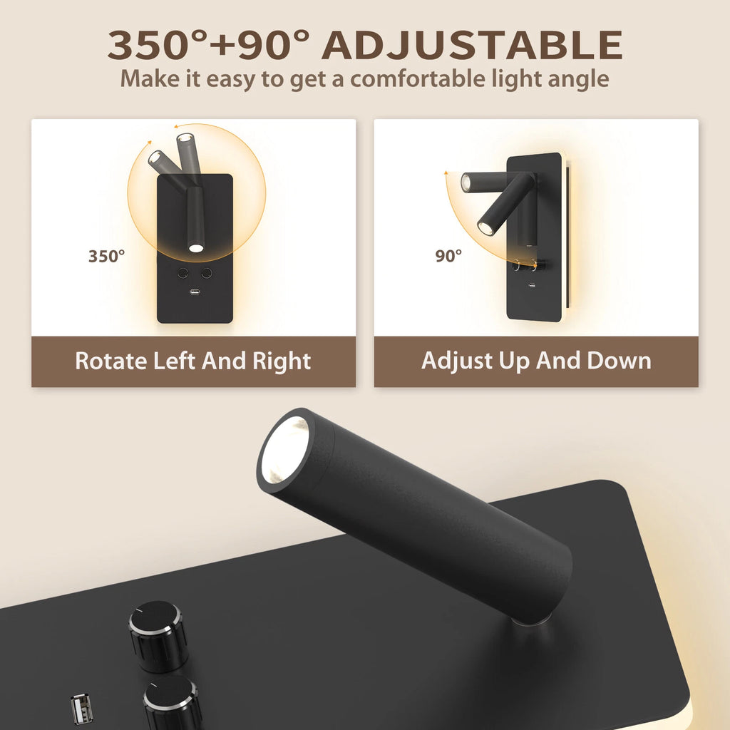 LED Wall Sconce Reading Spot Light for Bedroom (USB, Adjustable Angle)