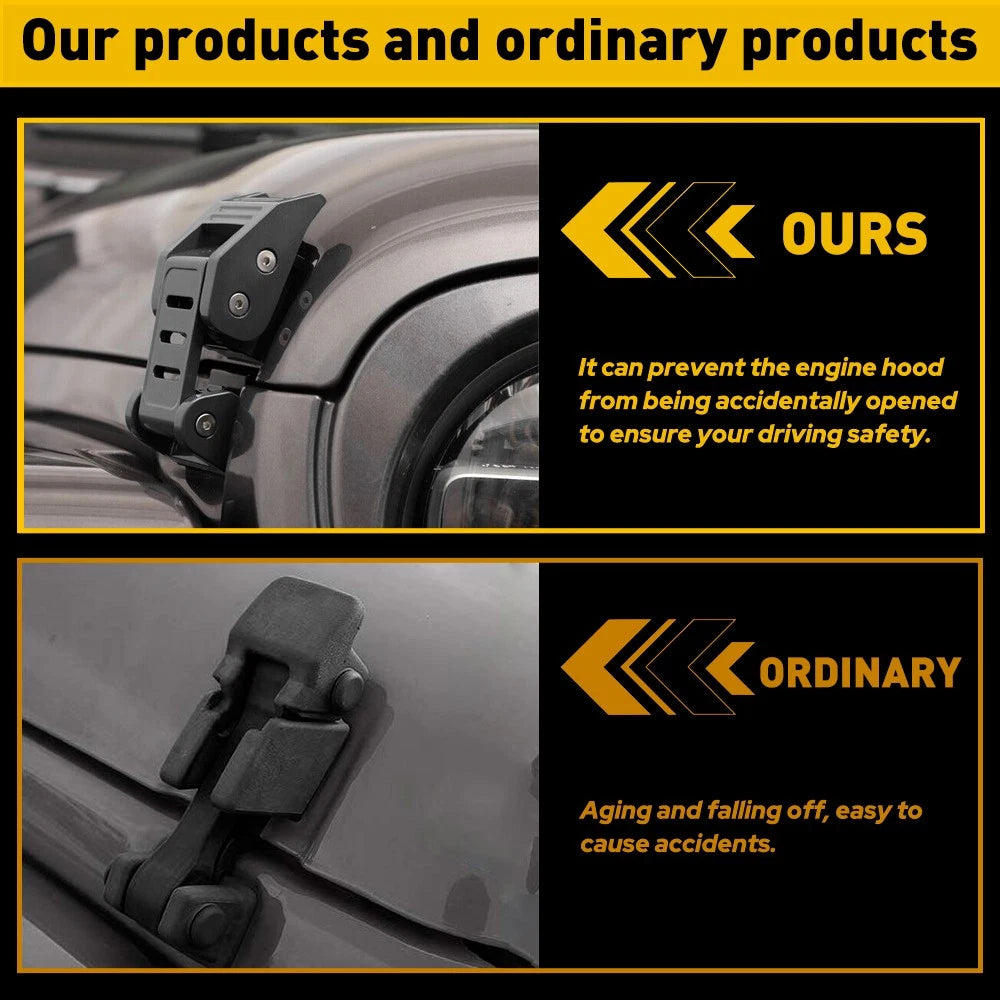Hood Locking Latch Catch Kit for Jeep Wrangler JK (2007-2018) Black
