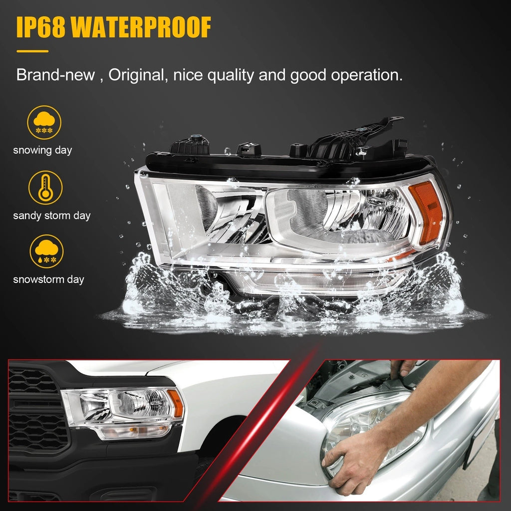 Driver Side Chrome Amber Headlight for Ram 2500 3500 (2019–2024)