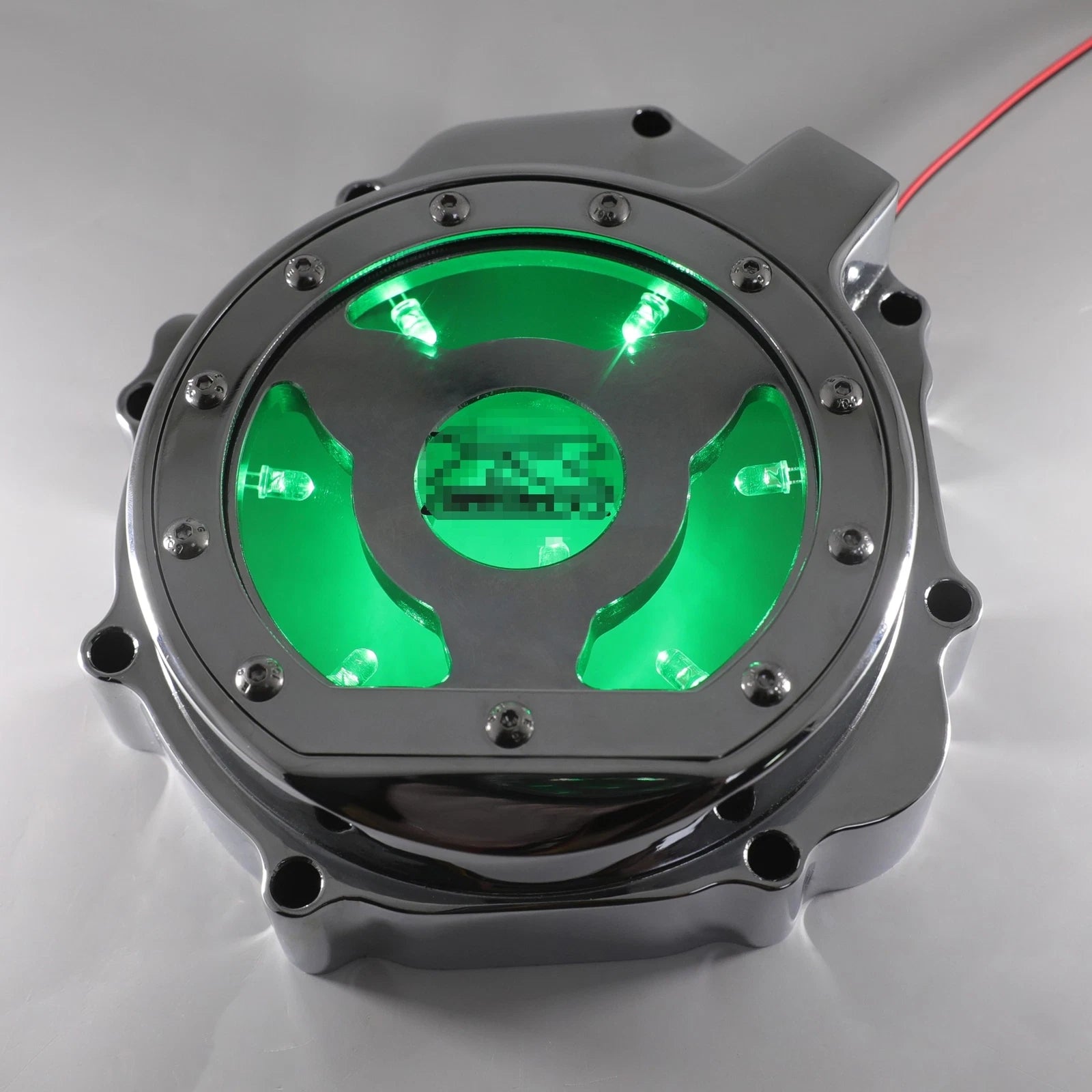 Chrome Left Engine Clutch Cover Guard w/ Green LED for Suzuki GSXR1000 (2005–2008)