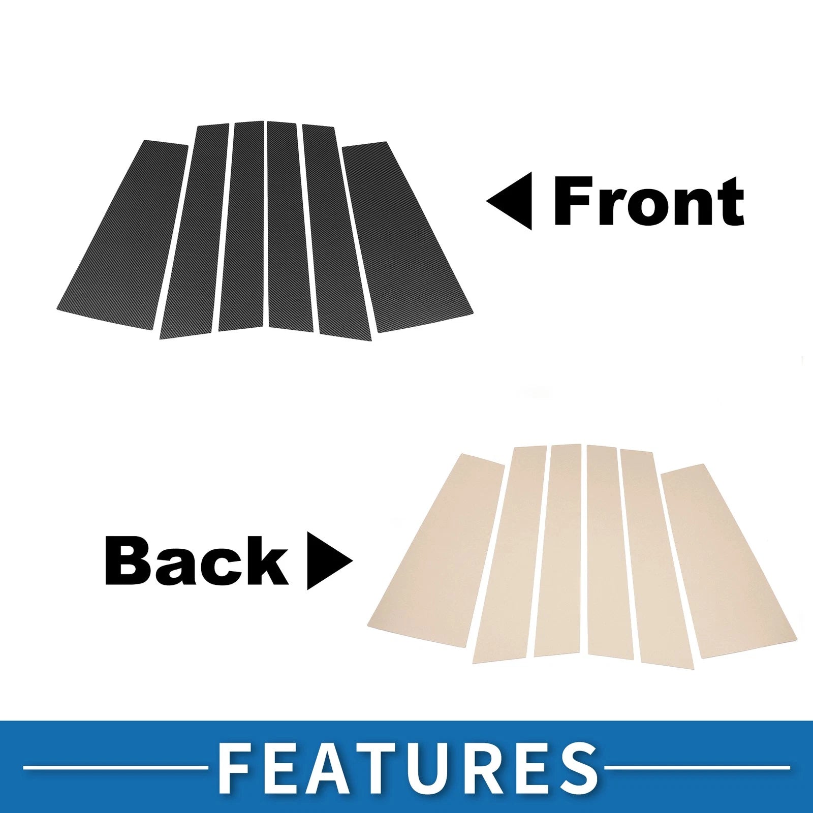 6 Pcs Door Pillar Window Trim for Toyota Highlander (2014–2019) Carbon Fiber