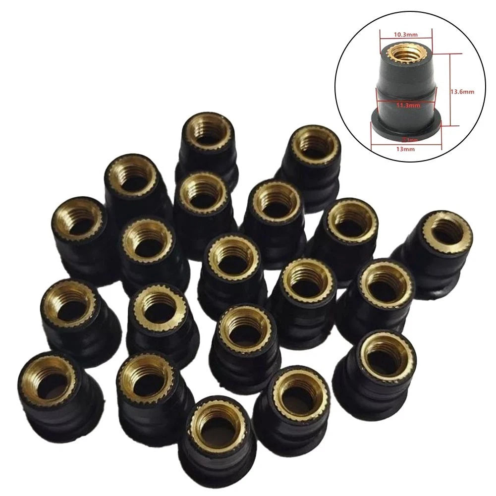 Set of 20 M6 Rubber Brass Well Nuts for Motorcycle Fairing Replacement
