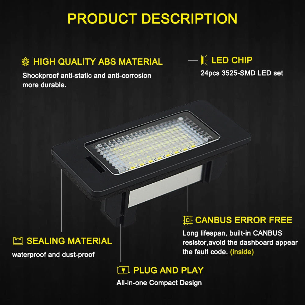 2Pcs White LED License Plate Lights for BMW 3/4/5 Series (E60 E90 F30 E92)