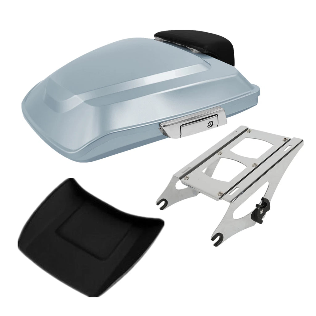 Silver Razor Trunk Backrest Pad Mount Rack for Harley Touring Road Glide (2014–2025)