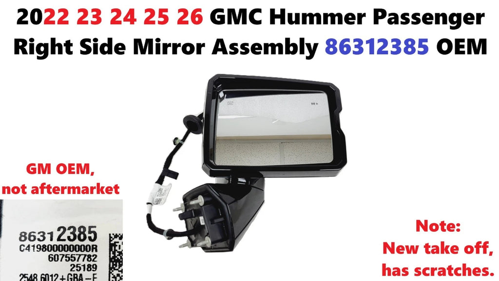 OEM Mirror for GMC Hummer EV (2022–2026) RH Front Right w/Blind Spot & Camera 86312385