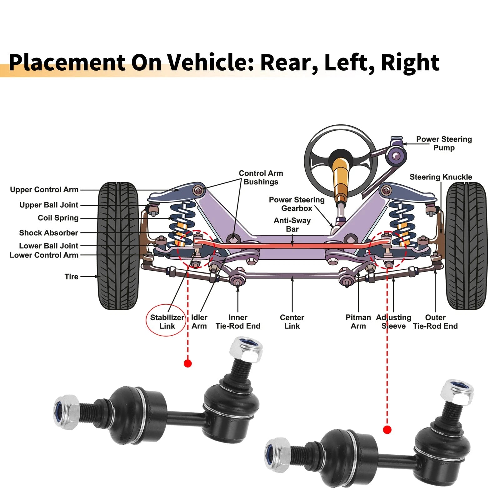 2X Rear Stabiliser Sway Bar Link for Hyundai Santa Fe XL (2013–2019) No.K750603
