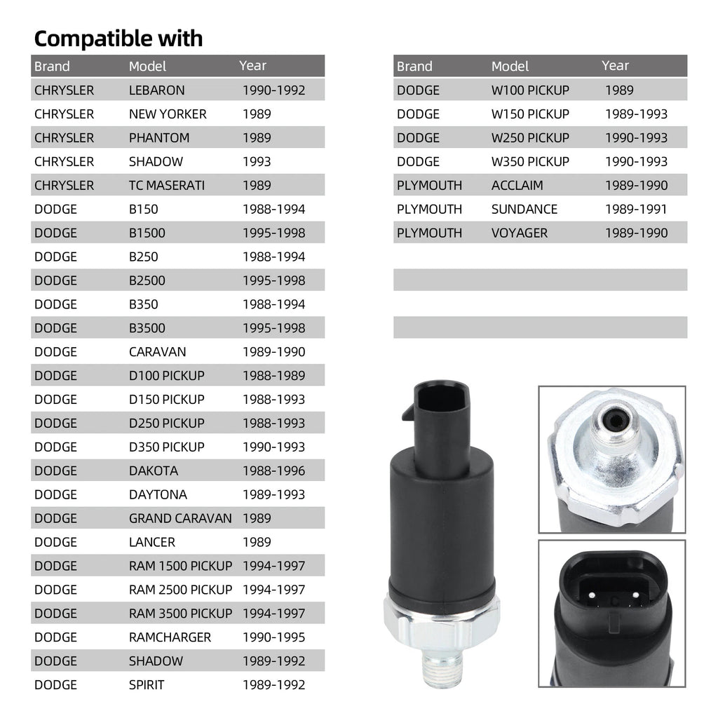 Engine Oil Pressure Sensor 1S6710 for Dodge D150 Pickup (1988–1993)