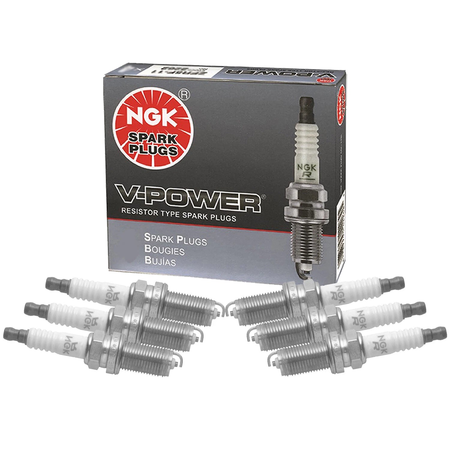 Set of 6 NGK V-Power Resistor Spark Plugs 6376 for Infiniti Nissan Suzuki