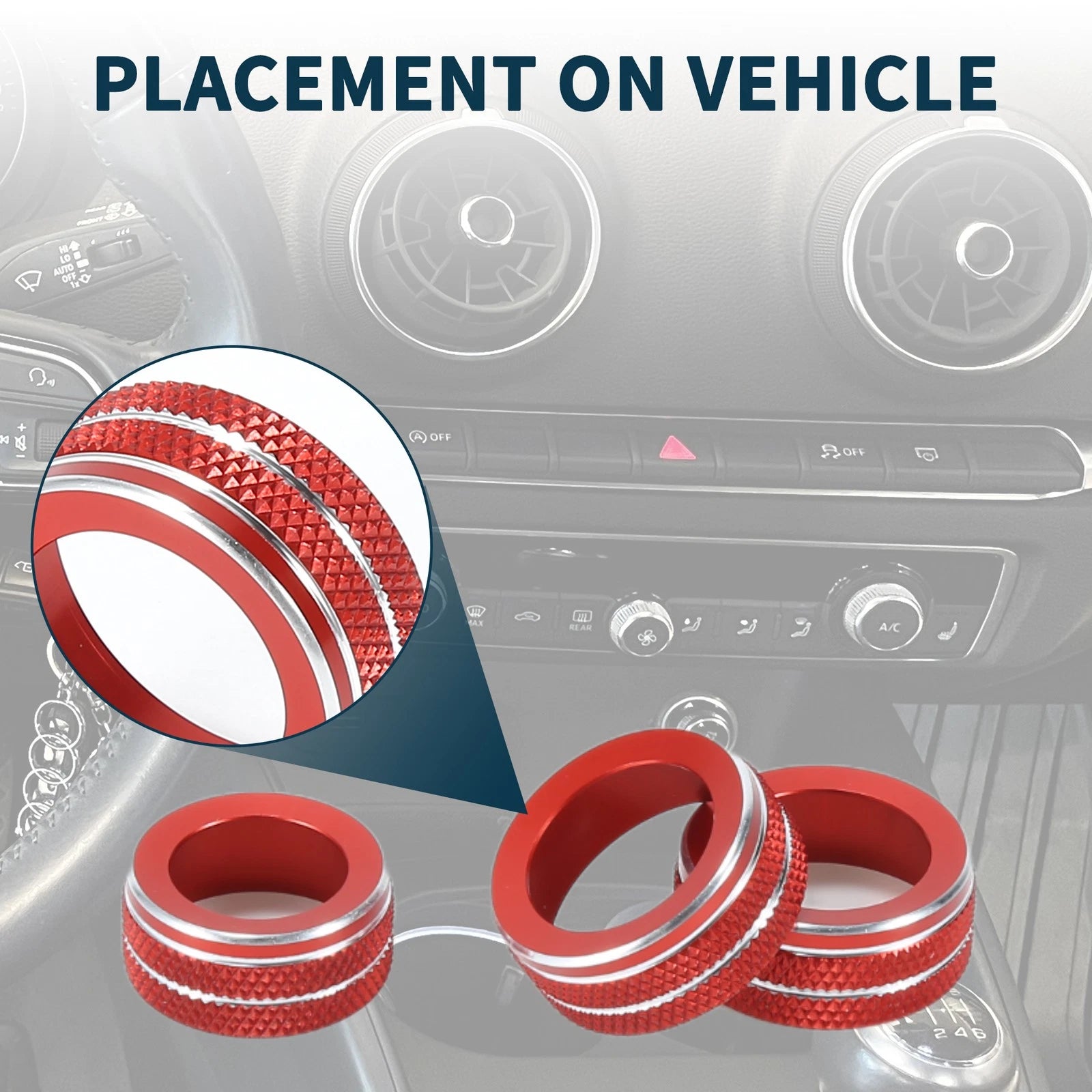 Set of 3 AC Climate Heater Switch Knob Cover Rings for Audi A3 8V (2014–2020) Red
