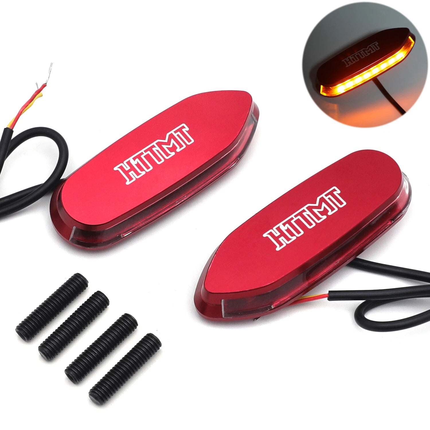 HTTMT LED Red Mirror Block Off Base for Suzuki GSXR1000 (2005–2008), GSXR600/750 (2006–2012)