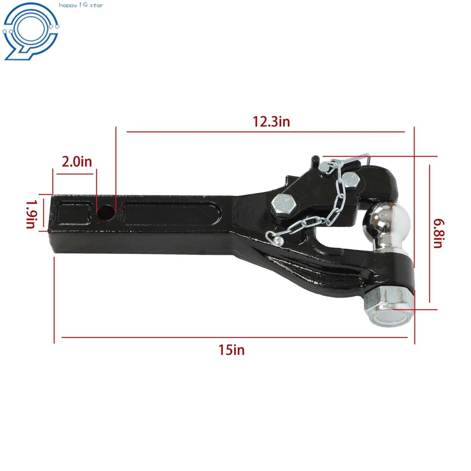 Forged Steel Pintle Hook with 2 Inch Ball for Universal Towing (Class 5)