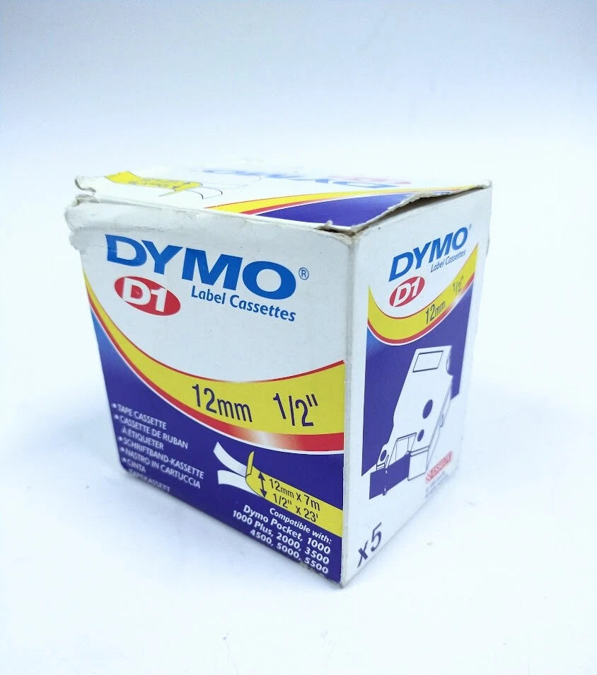 Set of 5 Dymo 45013 D1 12mm Label Cassettes for Label Makers