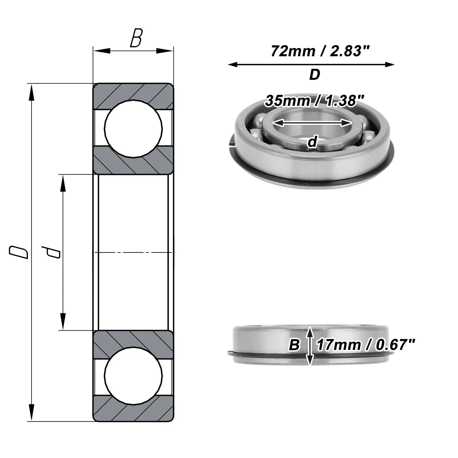 6207NR Deep Groove Ball Bearing for Scooter Skateboard Wheel (P5)