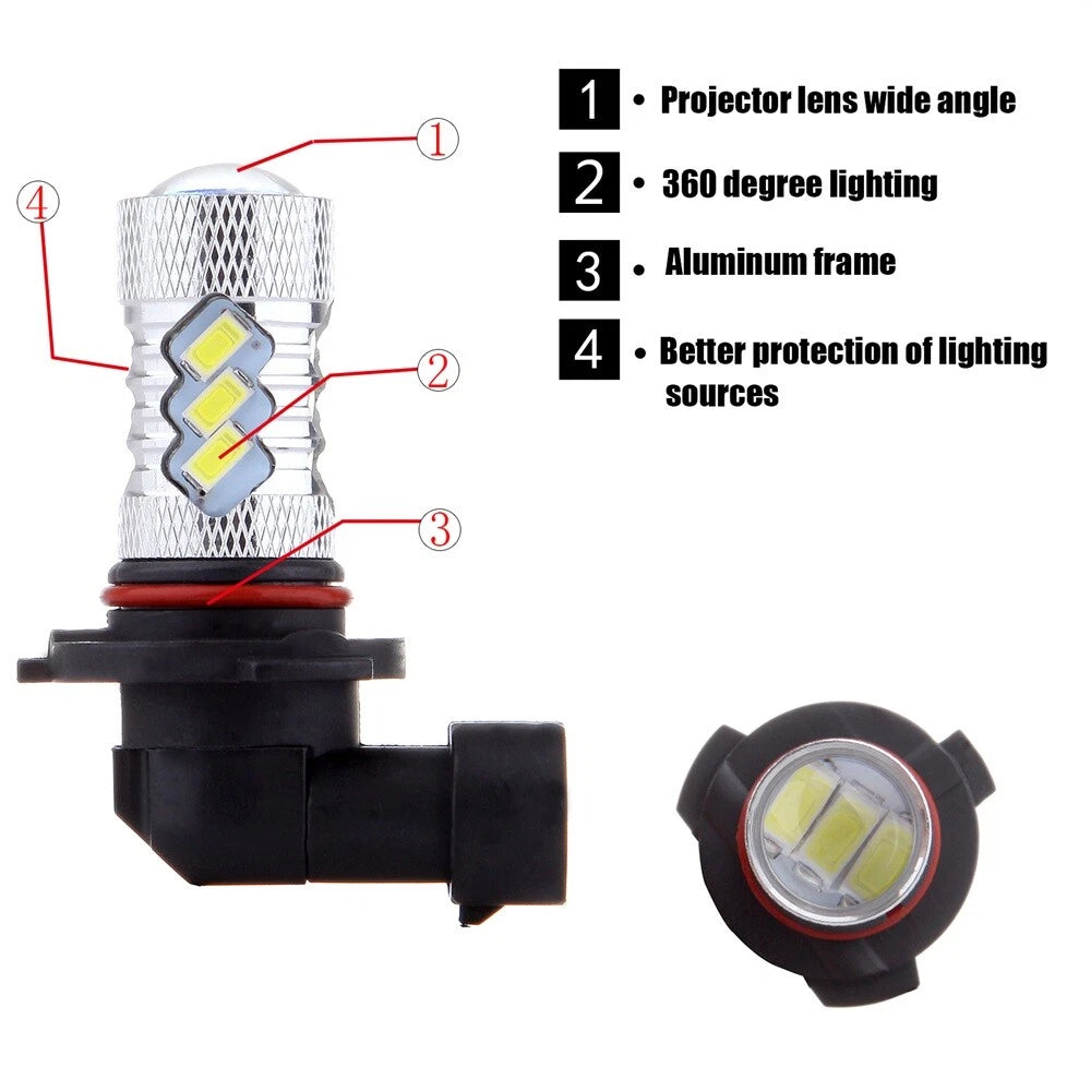 2x LED 9005 9145 15SMD 60W DRL Daytime Light Xenon White 12V