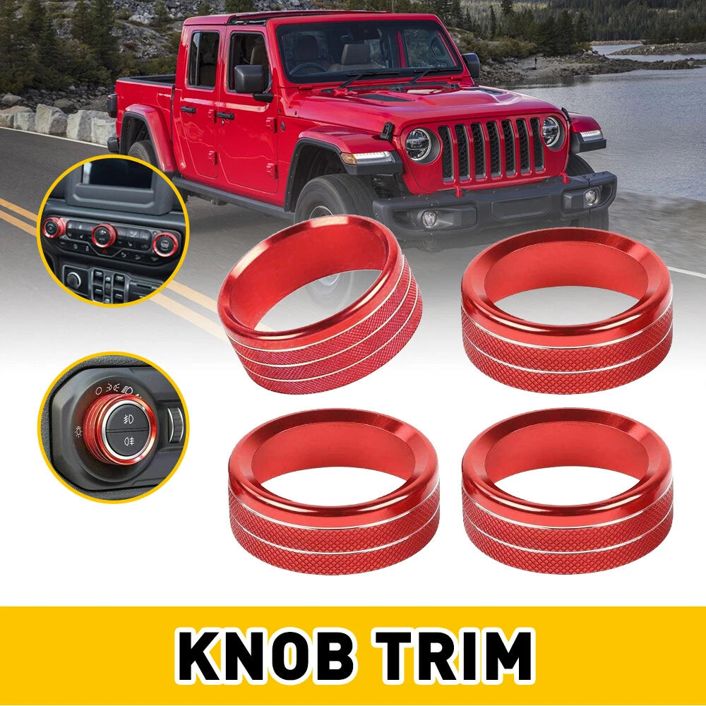 Red Air Conditioner Headlight Knob Trim Ring for Jeep Wrangler JL (2018–2023)