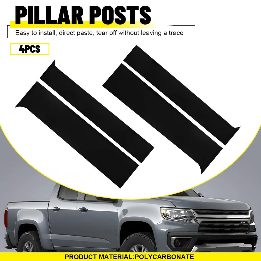 Set of 4 Pillar Posts Black Door Trim Cover for Chevy Colorado GMC Canyon (2015–2022)