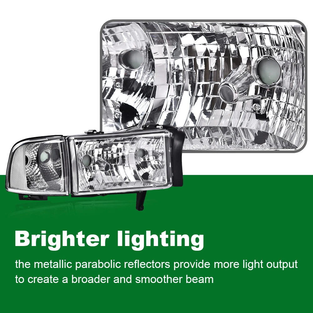 Chrome Clear Corner Headlights Assembly for Dodge Ram 1500 2500 3500 (1994–2002)