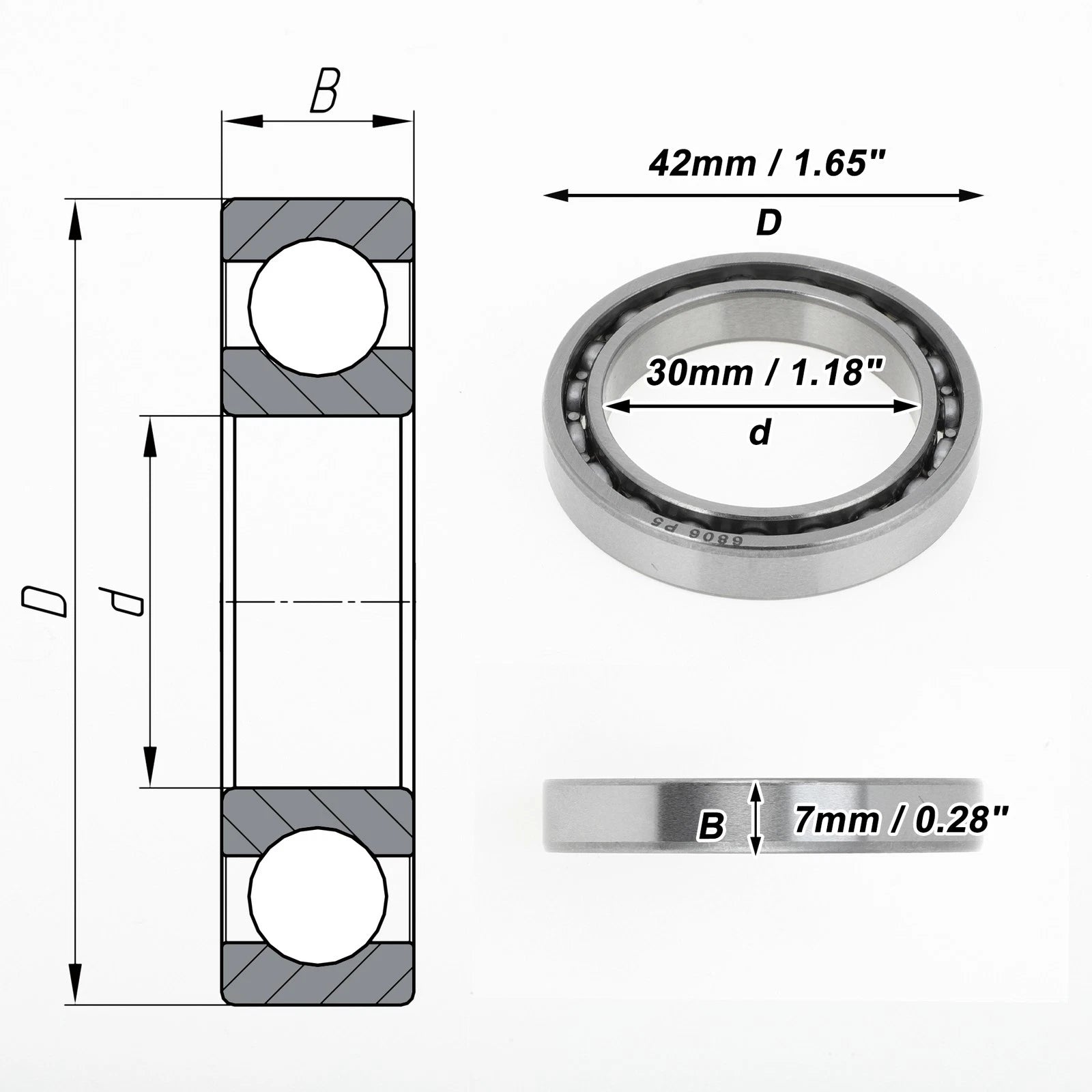 Deep Groove Ball Bearing P5 for Scooter Skateboard Wheel (30x42x7mm)