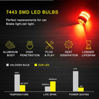 Set of 4 Red LED Brake Tail Stop Light Bulbs for T25 7443 7440