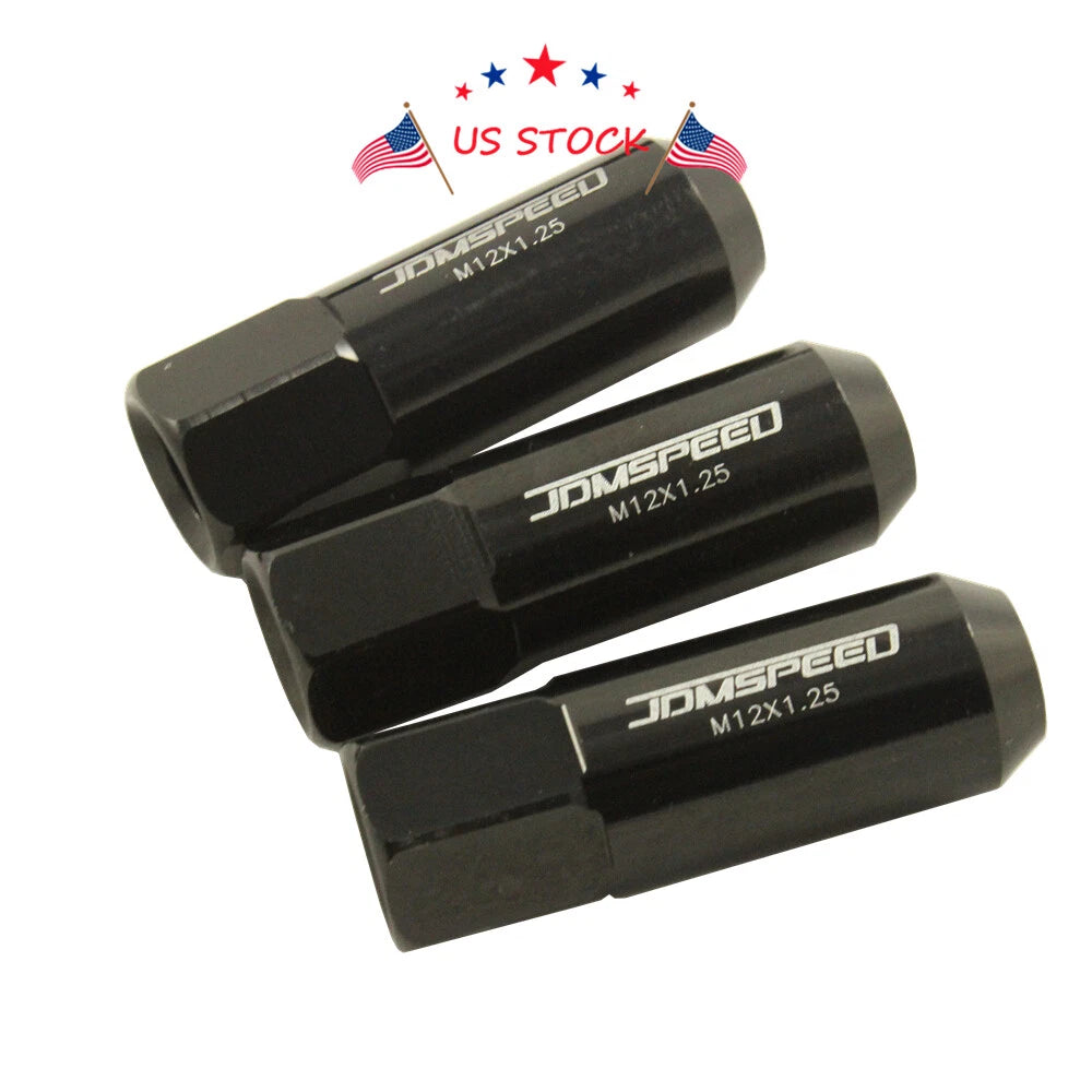 Set of 20 Aluminum Tuner Racing Lug Nuts for JDM Vehicles (60mm, Black)