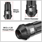 Set of 20 J2 Aluminum Black M12 X1.25 Closed End Lug Nuts 24mm OD 50mm Height