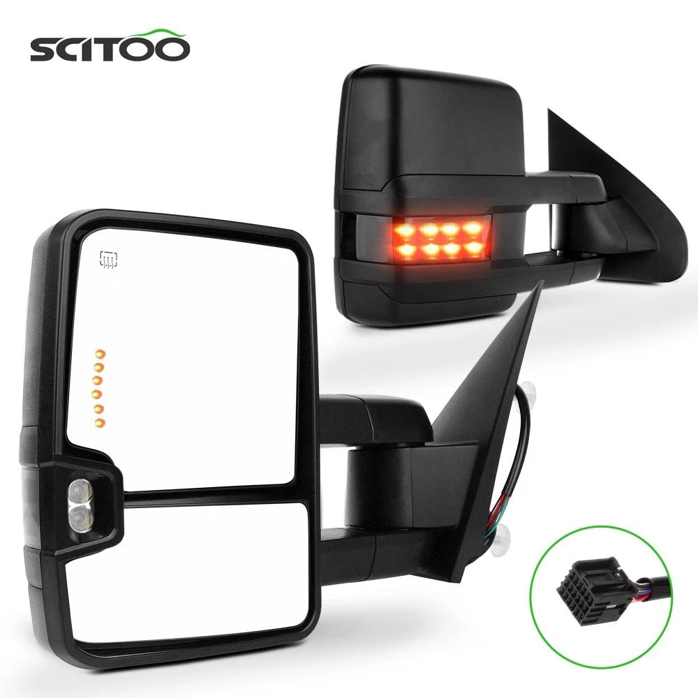 Towing Mirrors for Silverado Sierra (2014–2018) - Power Heated Smoke LED Turn Signal