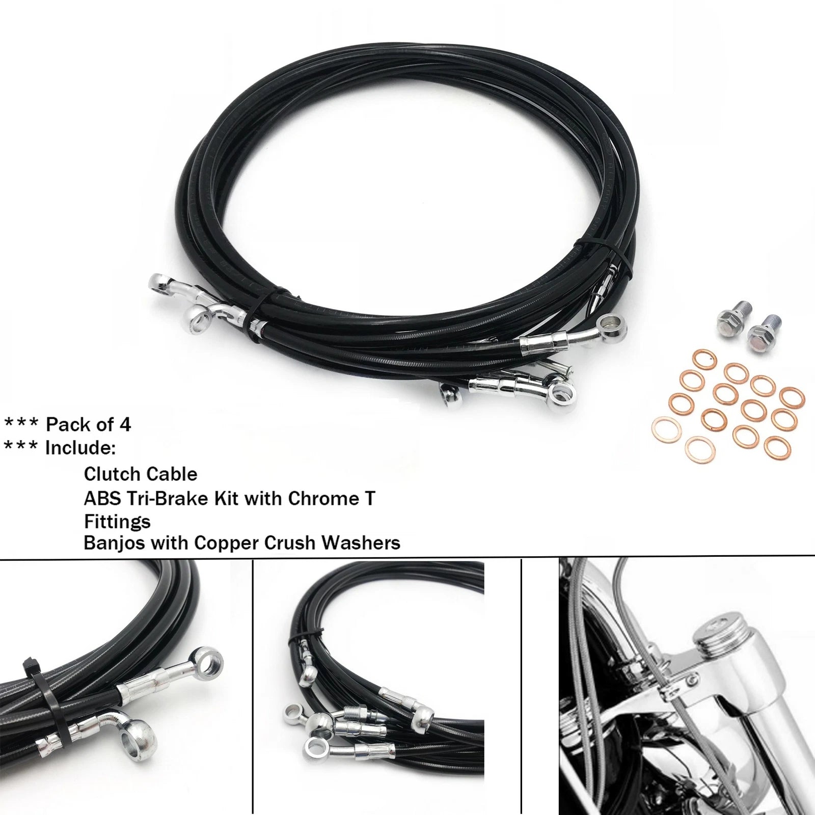 Ape Cable Kit for Harley Touring ABS Models (2014–2020) - Black Nylon 14" 15" 16"