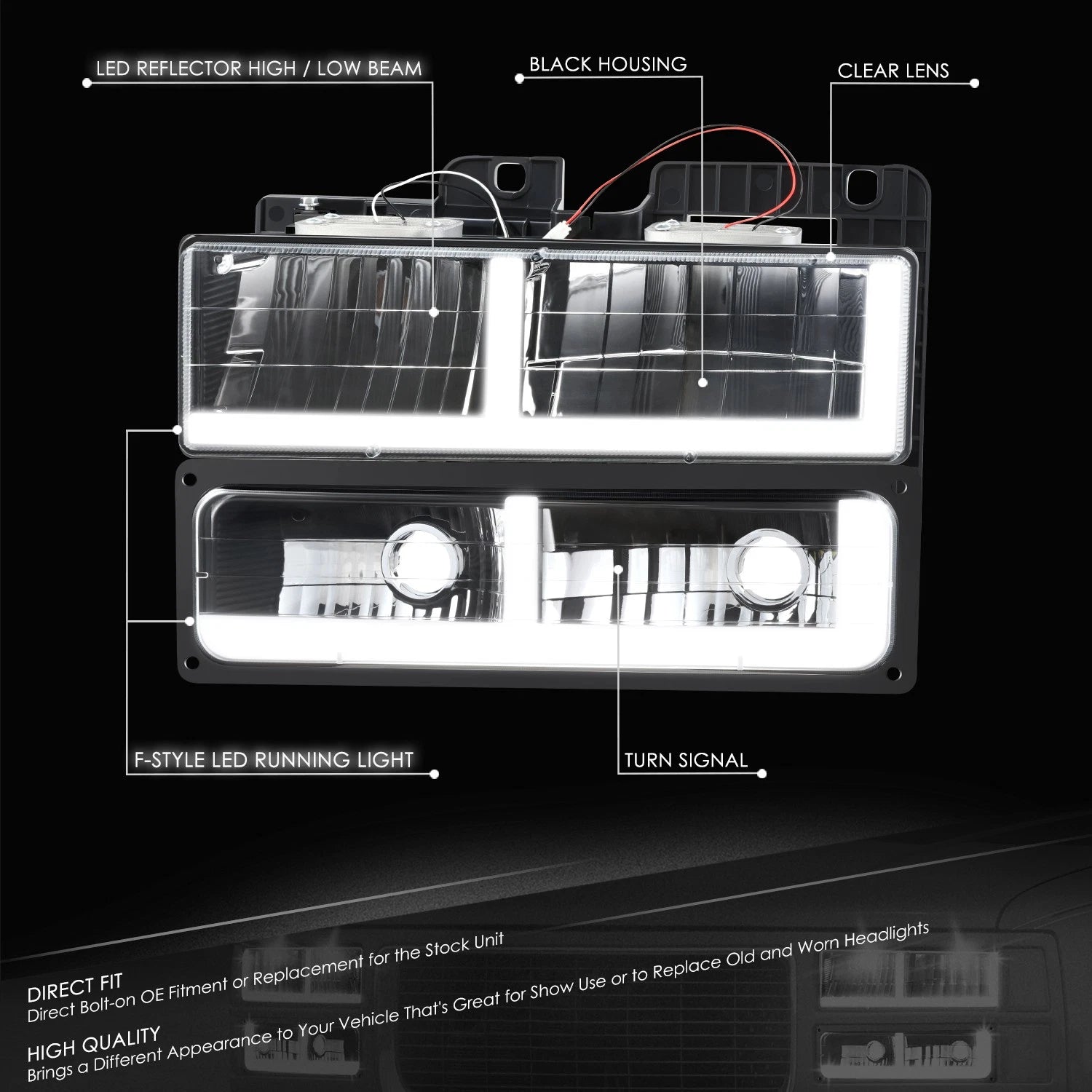 LED Headlight & Bumper Turn Signal Lamps for Chevy GMC C/K (1988–2000)