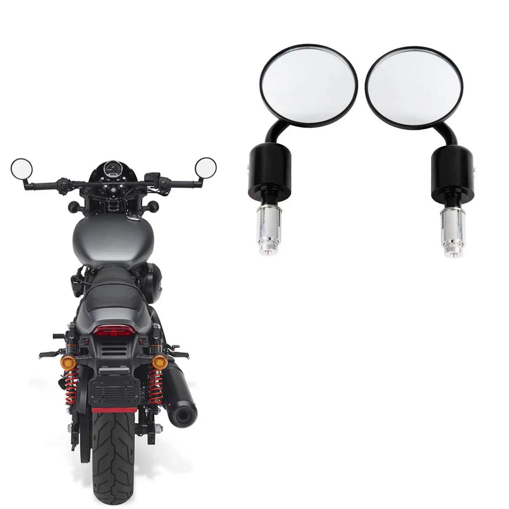 End Rearview Mirrors 3" Round 7/8" Handlebars for Harley