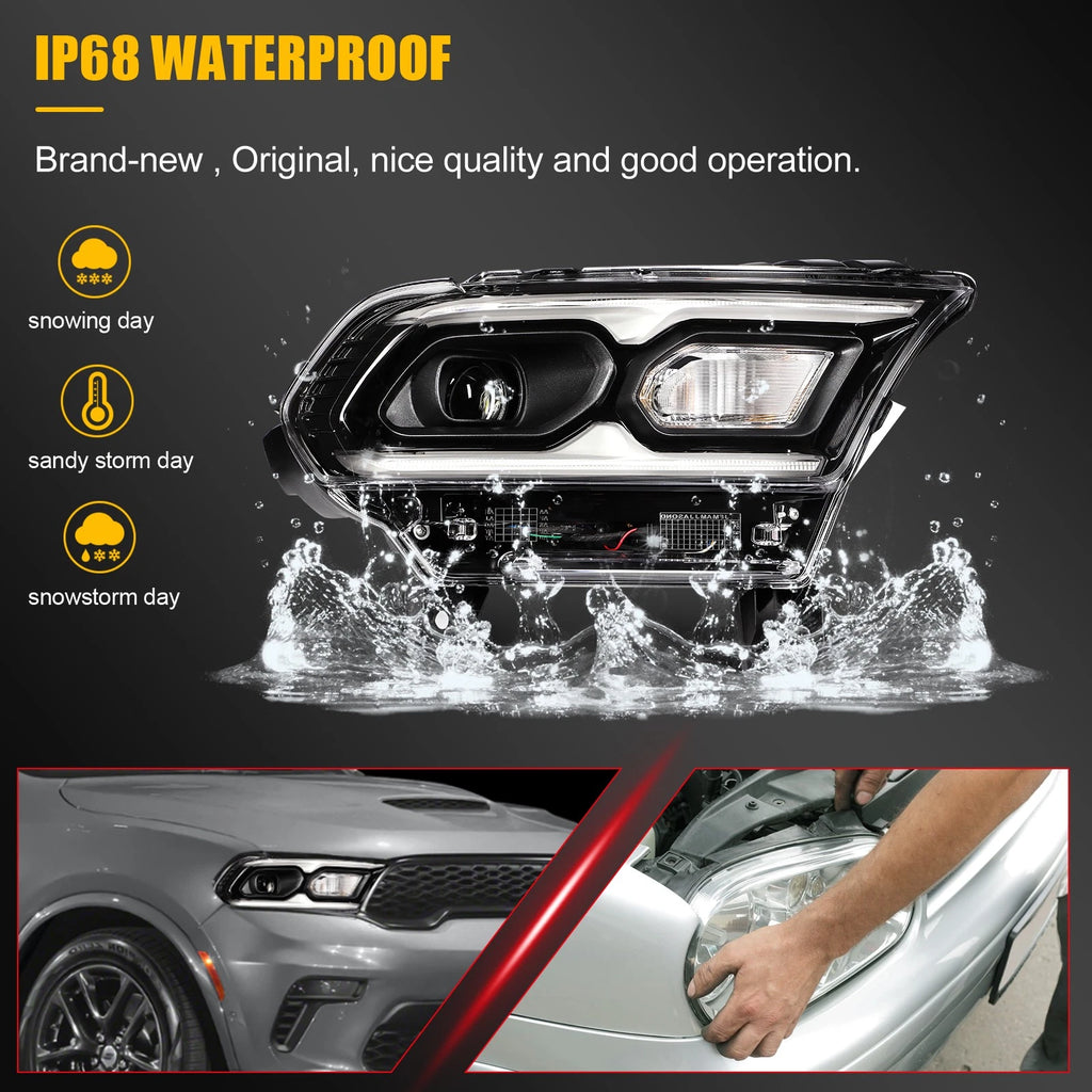 LED Headlight Assembly for Dodge Durango (2021–2024) Black Projector