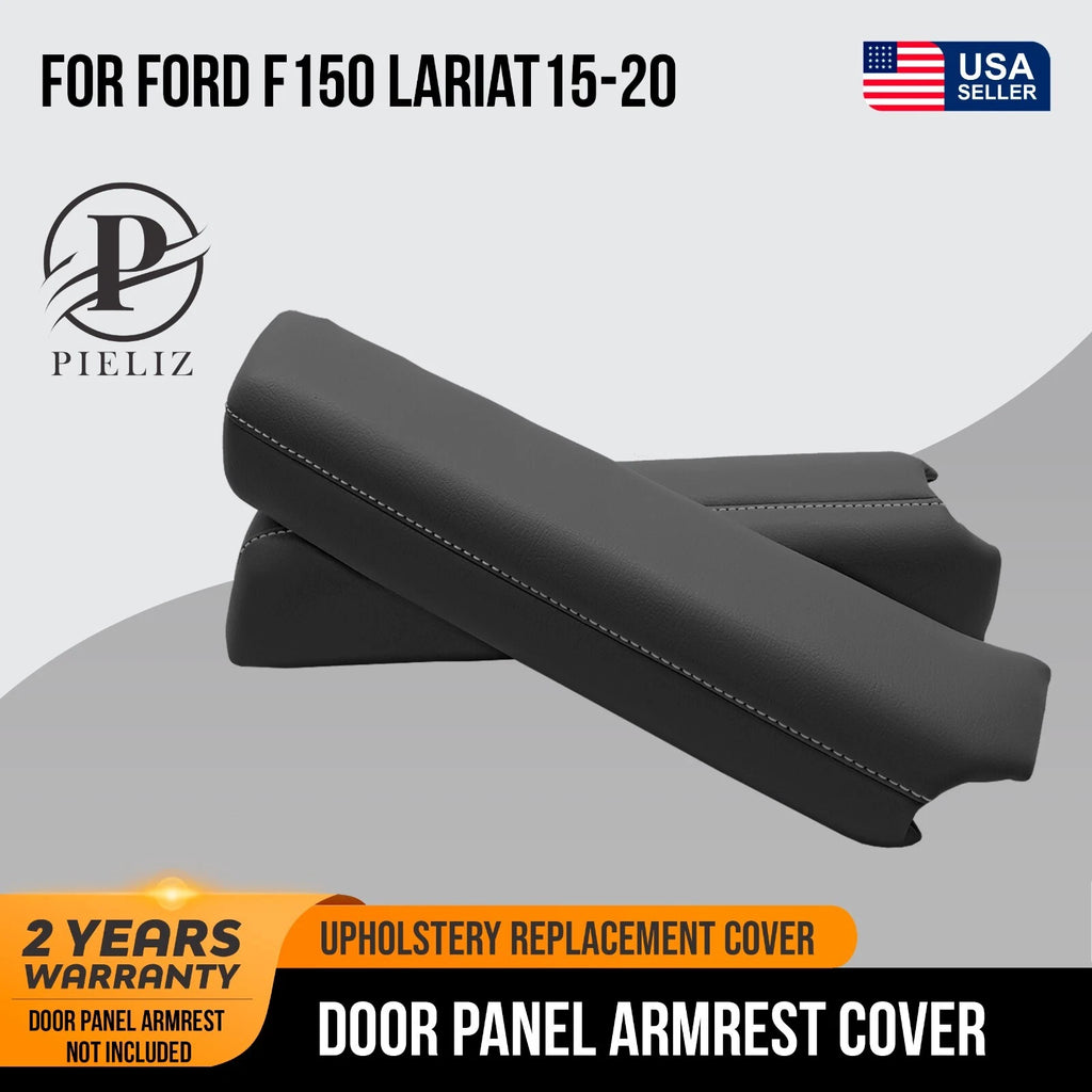 Leather Door Panel Armrest for Ford F150 Lariat (2015–2018) Black Gray Stitch