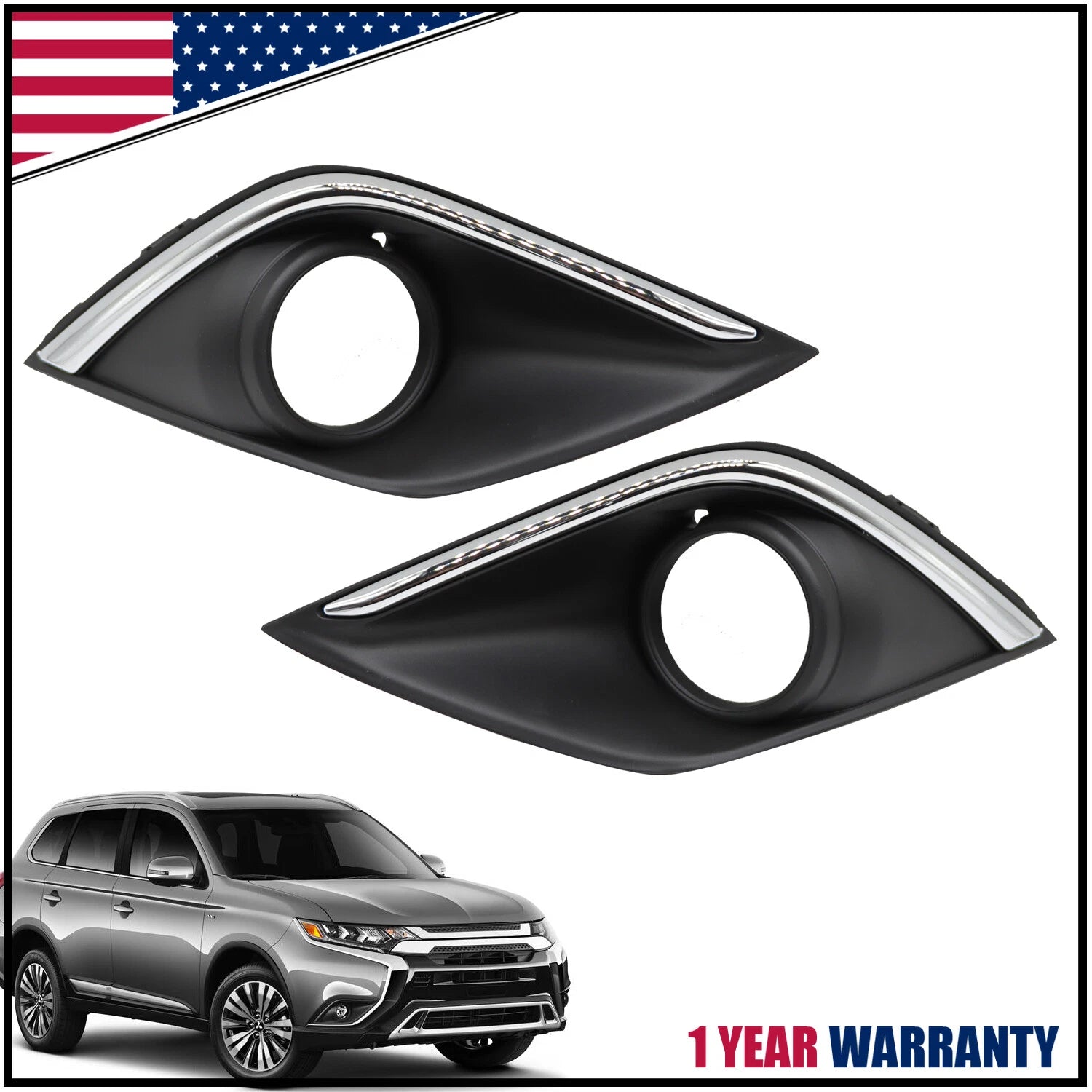 Pair Fog Light Bezel Cover Frame for Mitsubishi Outlander (2016–2019)