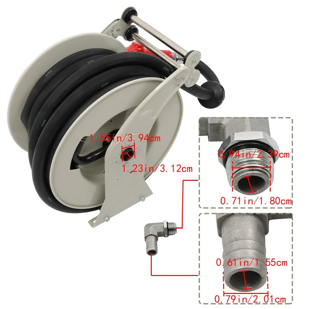 Fuel Hose Reel with Nozzle for Vehicle (1" x 50FT, 300 PSI)