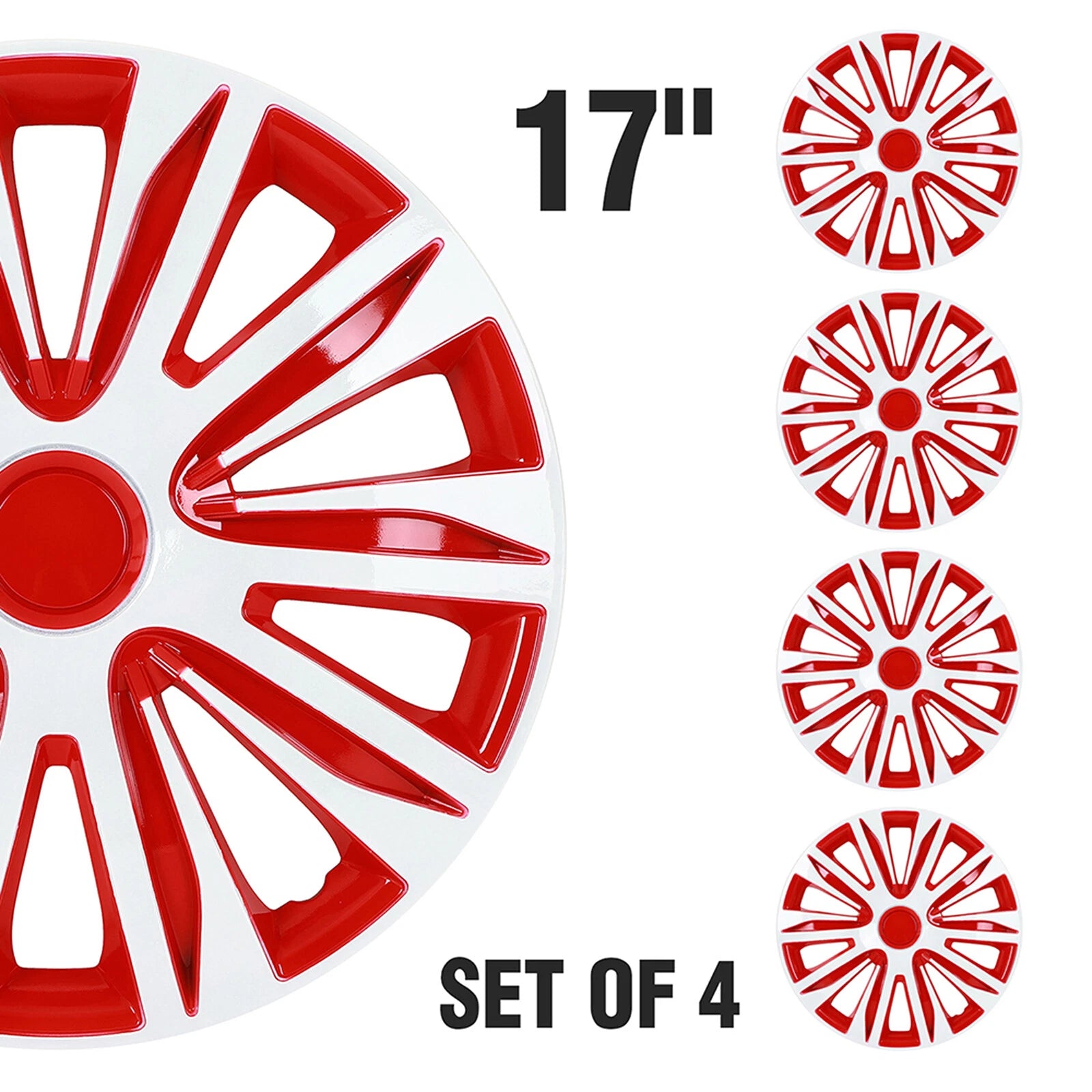 Set of 4 Wheel Hub Caps for 17" Rims - Red & White
