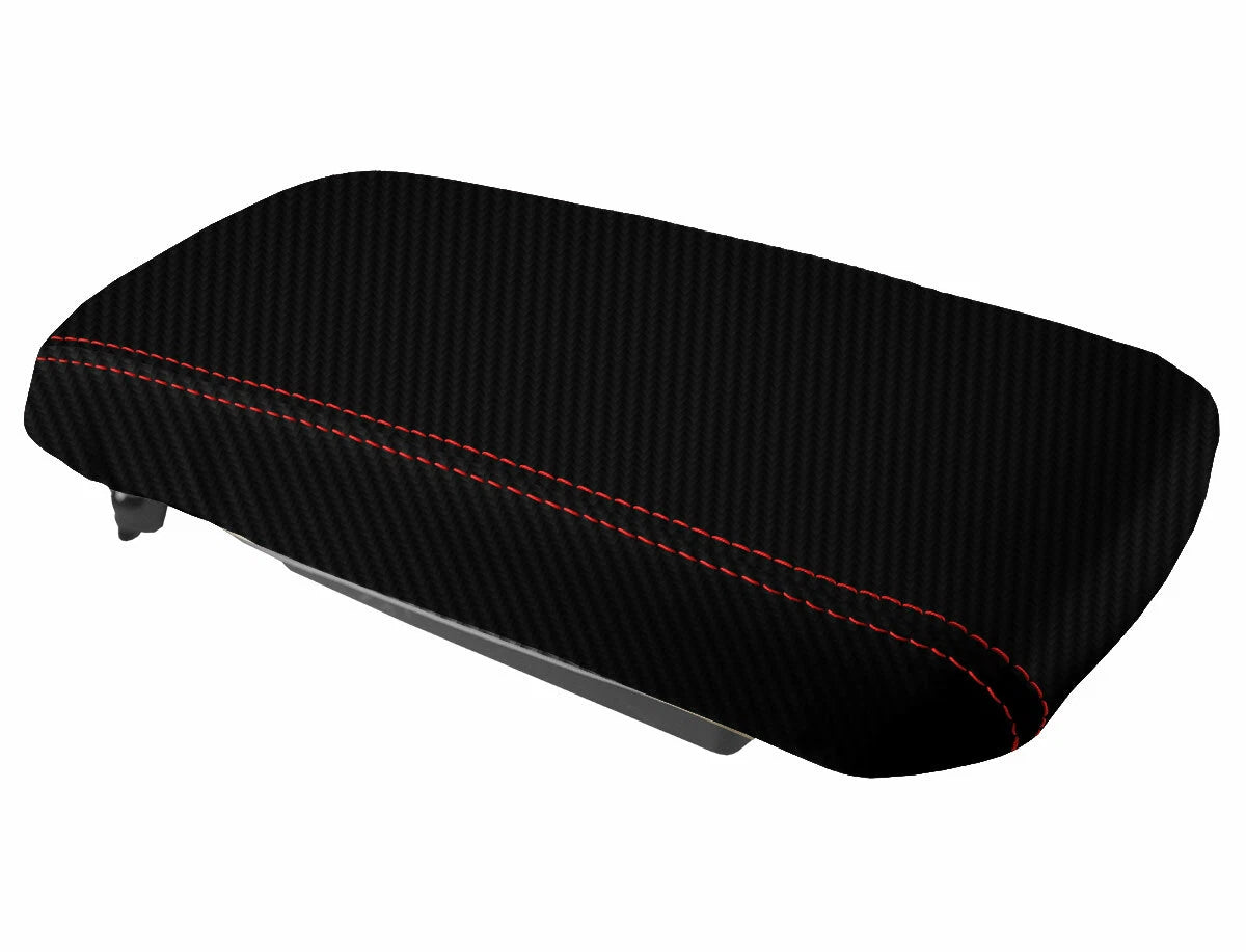 Carbon Fiber Console Lid Armrest Cover for Dodge Avenger (2008–2014) Red Stitch