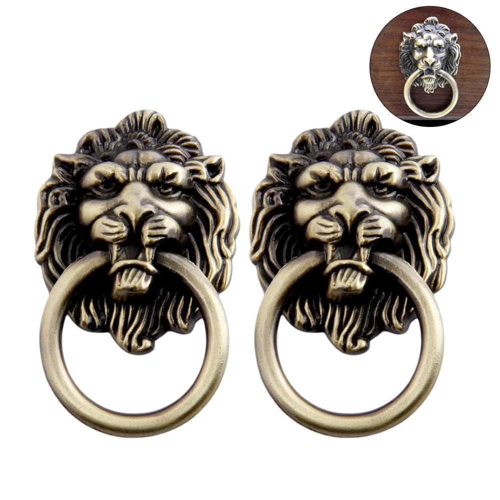 2Pcs Antique Bronze Lion Head Door Pull Knob for Cabinet Drawer Hardware