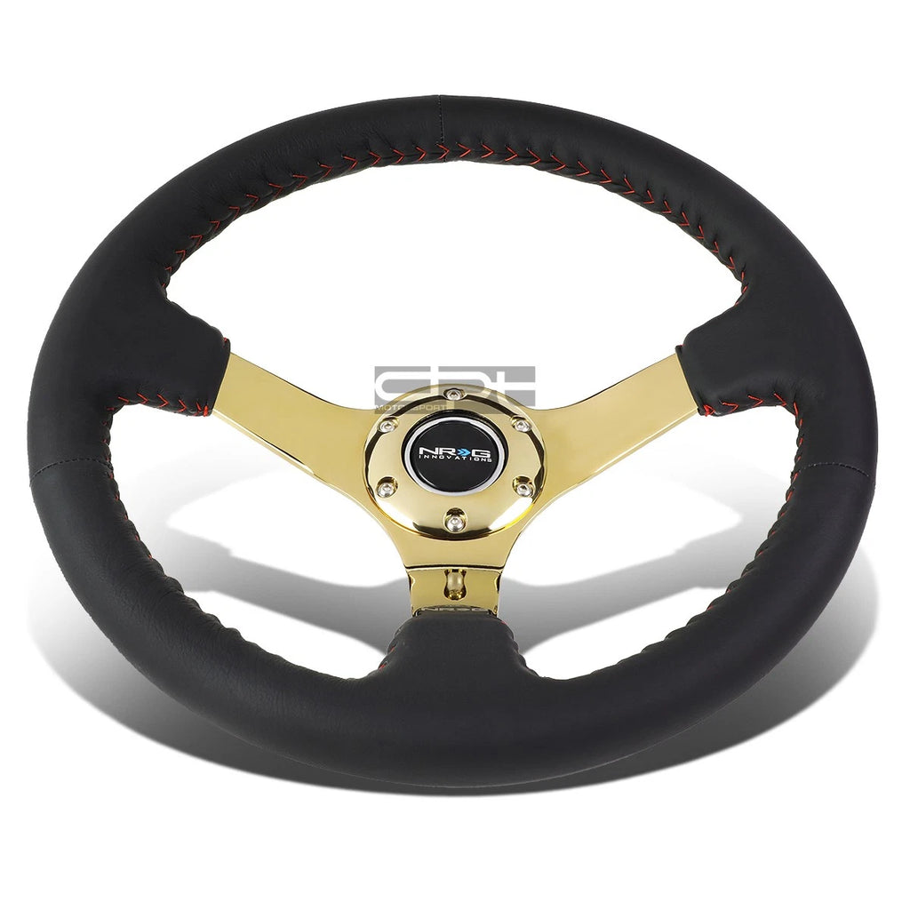 NRG 35cm Deep Dish Steering Wheel for Universal Fit (3" Deep, Gold Spokes)